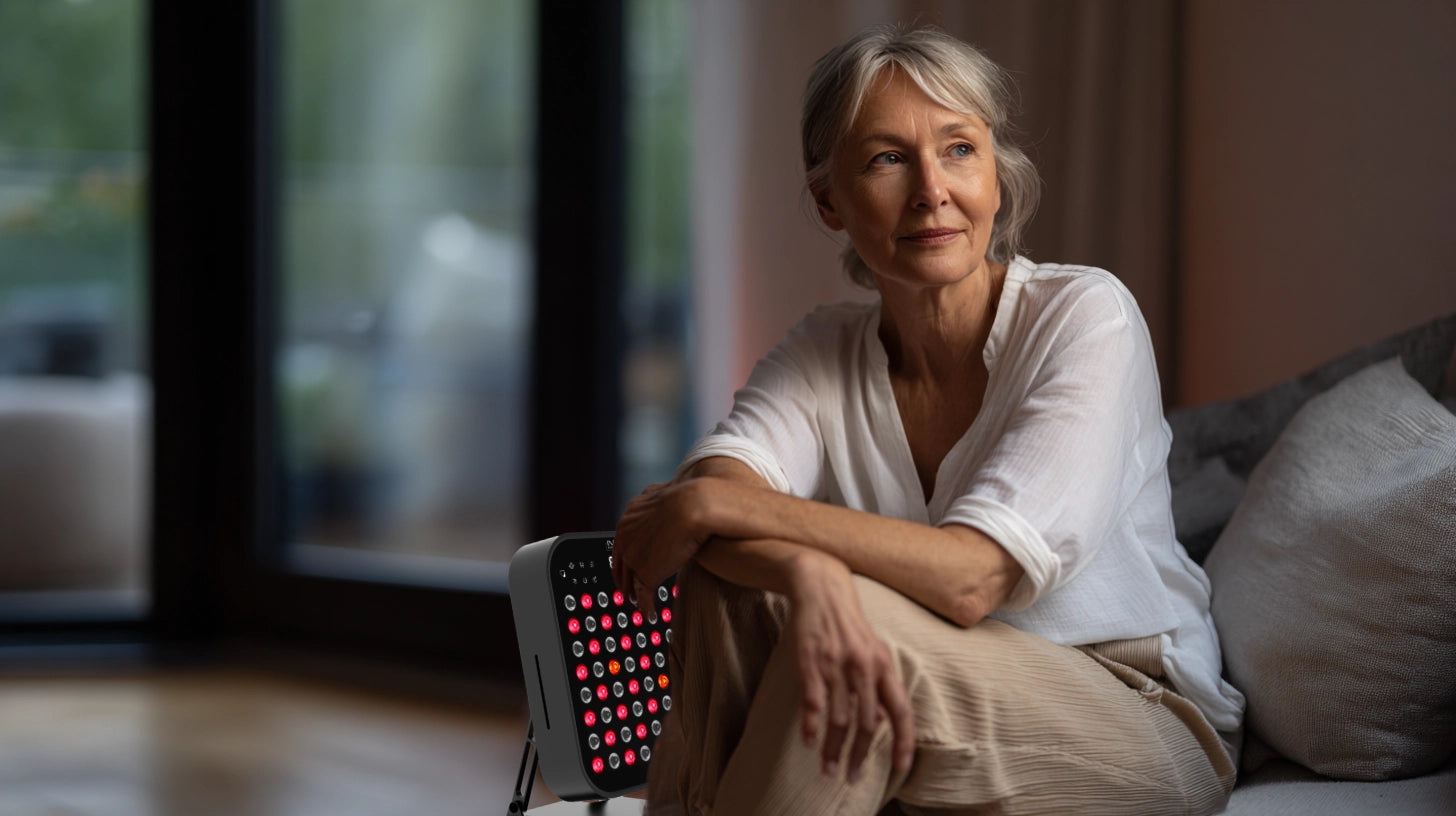 Frau nutzt das FOCUS Modul zur Schmerzlinderung am Knie